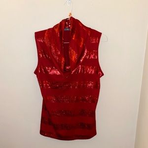 Fun, sleeveless, sequenced red blouse, size 1X